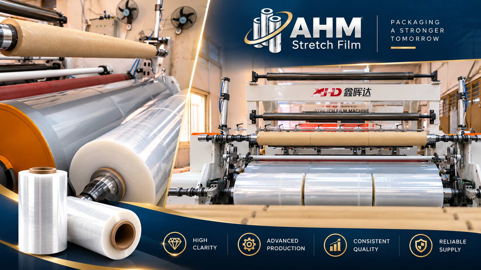 AHM Stretch Film production machinery and film rolls